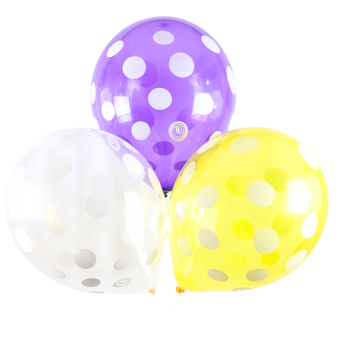 Clem-Tex Signature 18" (45 cm) - Polka Dots Blanc - Assortiment Cristal - Ballons en latex