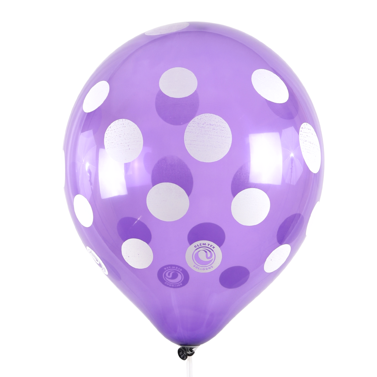 Clem-Tex Signature 18" (45 cm) - Polka Dots Blanc - Violet Cristal - Ballons en latex