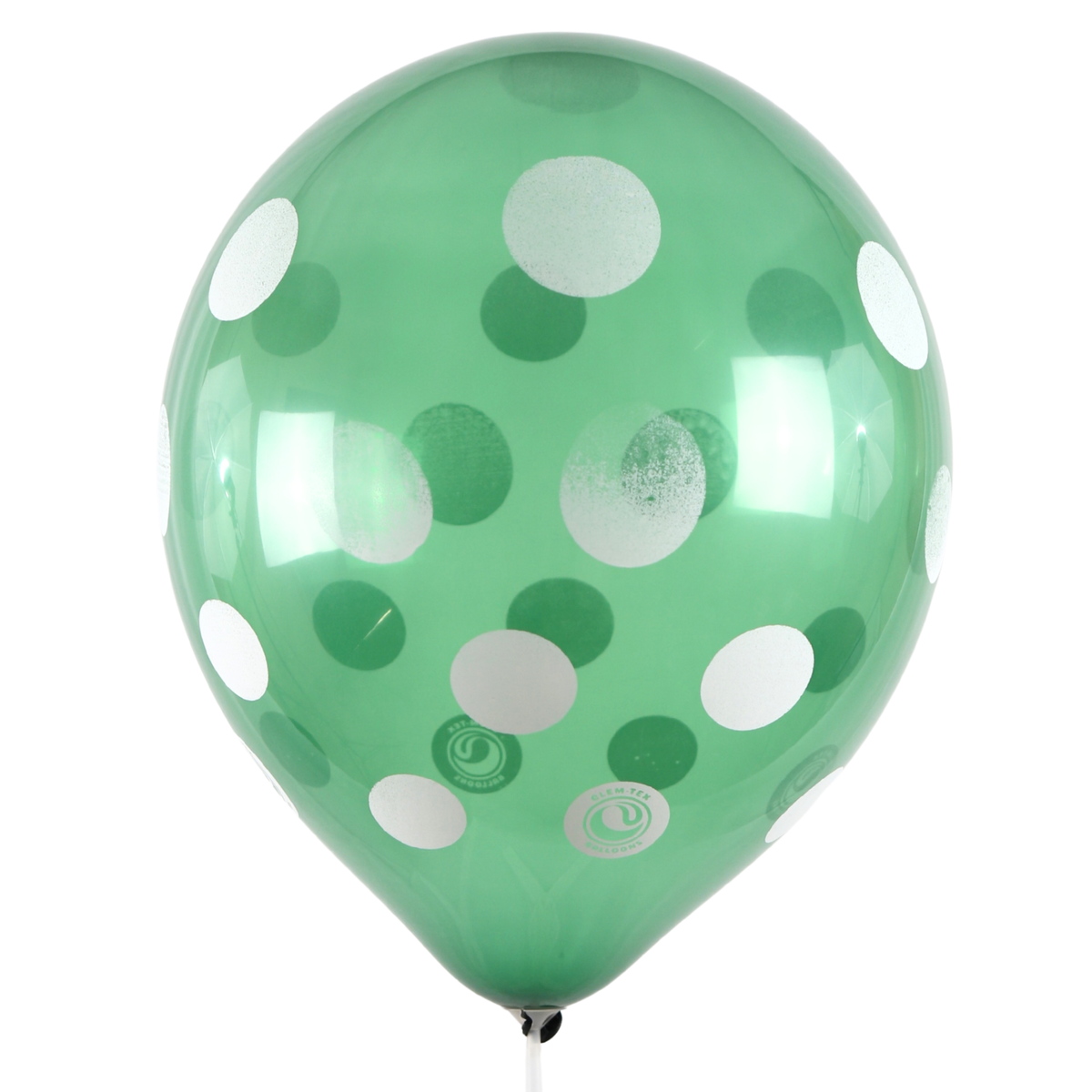 Clem-Tex Signature 18" (45 cm) - Polka Dots Blanc - Vert Cristal - Ballons en latex