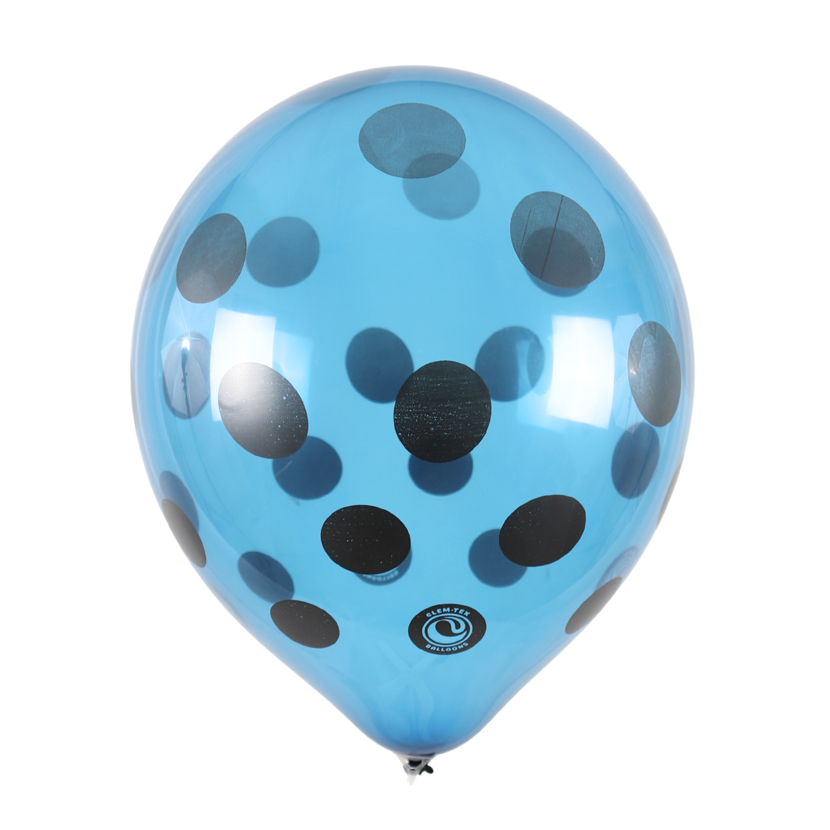 Clem-Tex Signature 18" (45 cm) - Polka Dots Noir - Bleu Cristal - Ballons en latex