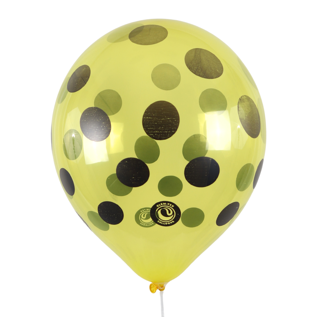 Clem-Tex Signature 18" (45 cm) - Polka Dots Noir - Assortiment Cristal - Ballons en latex